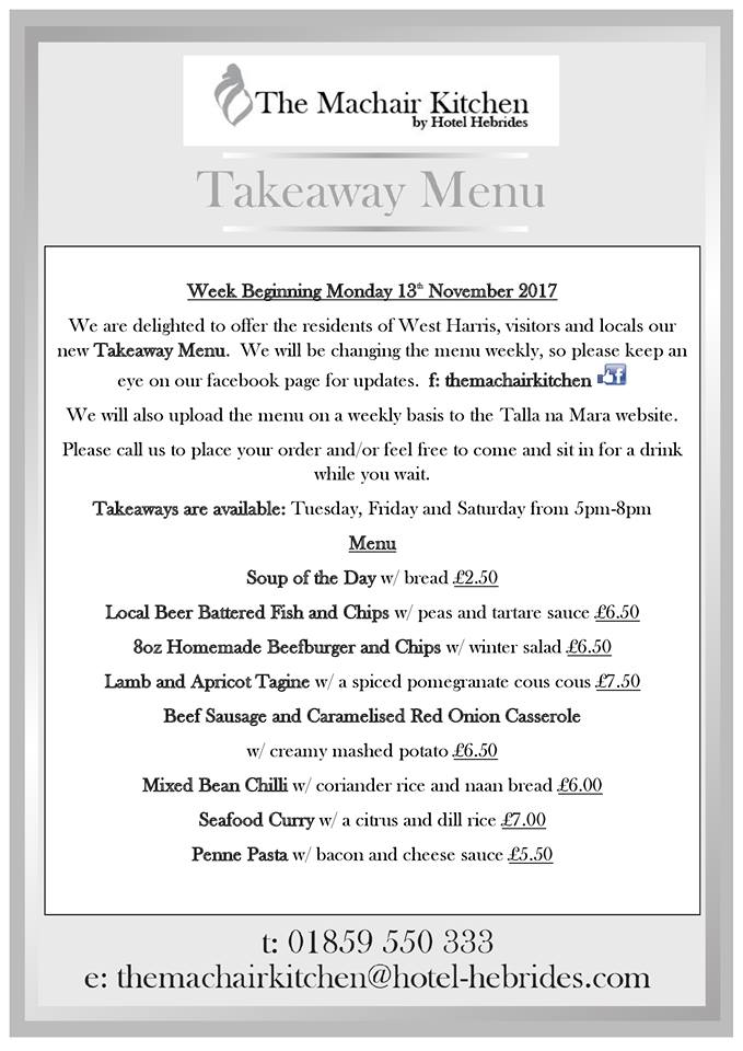 Takeaway Menu Talla Na Mara